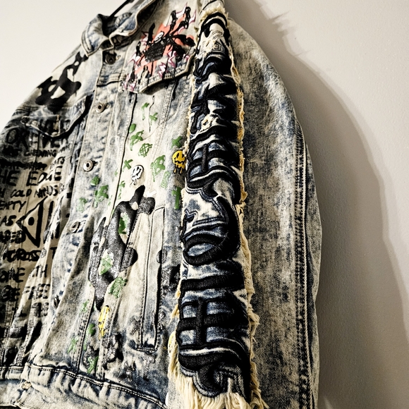 Smoke Rise Dnm Co. Adult Size M Distressed Painted Graffiti Denim Jean Jacket - Picture 7 of 14